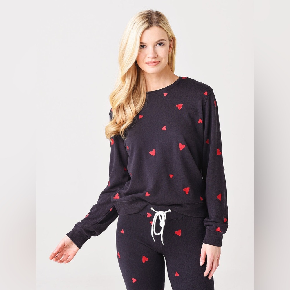 Monrow All Over Heart Embroidered Pull Over Crewneck